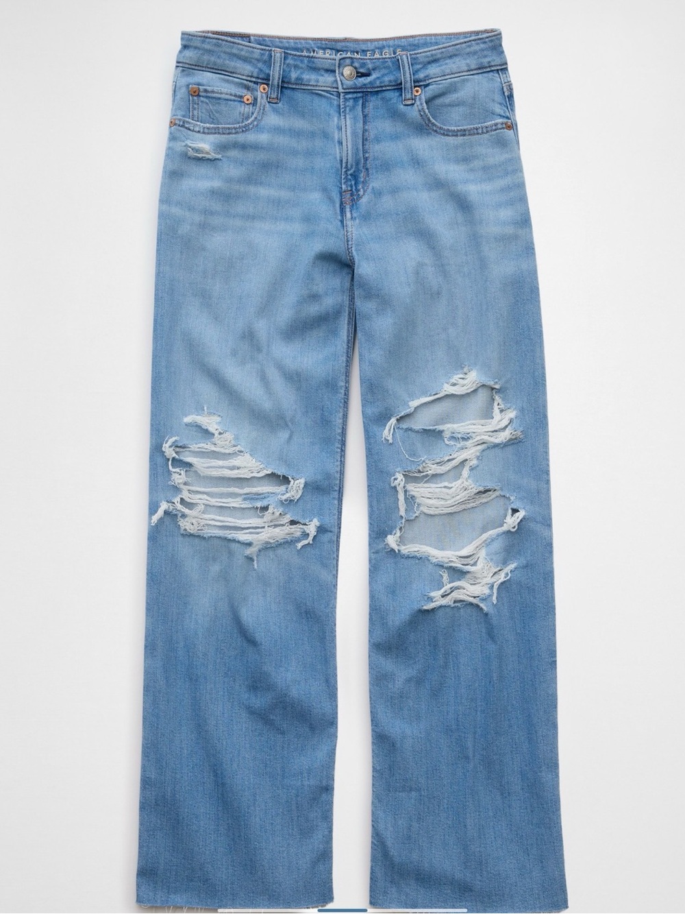 American Eagle Dreamy Drape Stretch Ripped Low-Rise Baggy Wide Leg Jeans
